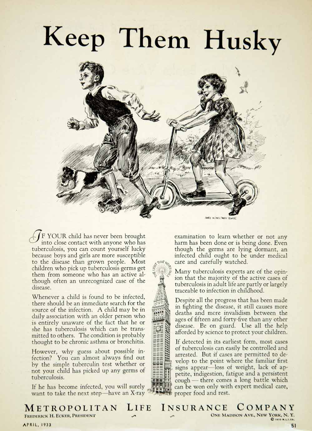 1933 Ad Metropolitan Life Insurance Company Husky Kids Children Scooter Image