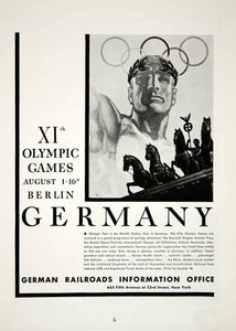 1936 Ad German Railroads Office Berlin Olympics XI Games Chariot Olympiad German