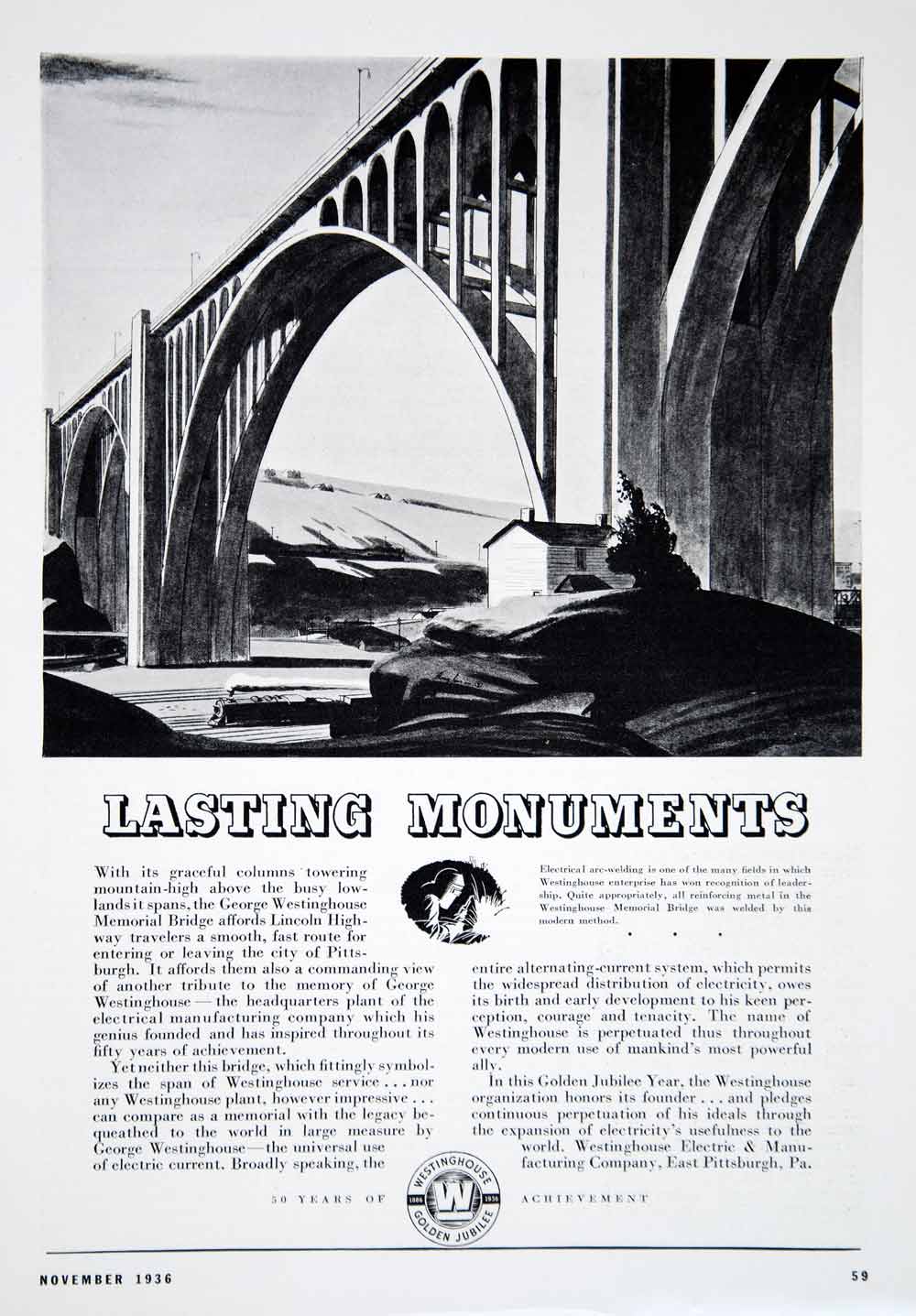 1936 Ad Westinghouse Memorial Bridge Arc Welding Span Advertising Crossing Image