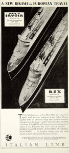 1932 Ad Italian Cruise Line Rex Ship Mediterranean Sea Ship Boat Nautical Image
