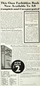 1932 Ad Sane Sex Life Book Eugenics Publishing Company Erotic Advice Advertising