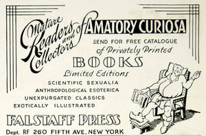 1933 Ad Falstaff Press Exotic Erotic Literature New York Book Publishing Company