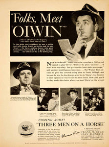 1936 Ad Movie Three Men on a Horse Frank McHugh Joan Blondell Warner Bros YRS1