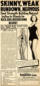 1936 Ad Vintage Quackery Seedol Kelpamalt Tablets Blood Iodine Seaweed YRS1