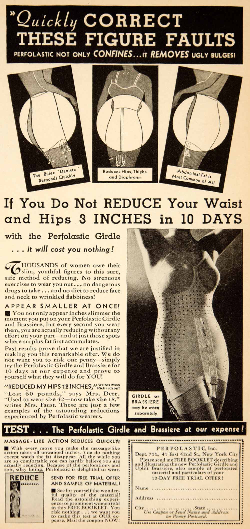 1936 Ad Vintage Perfolastic Girdle Brassiere Bra Figure Shaper Weight –  Period Paper Historic Art LLC