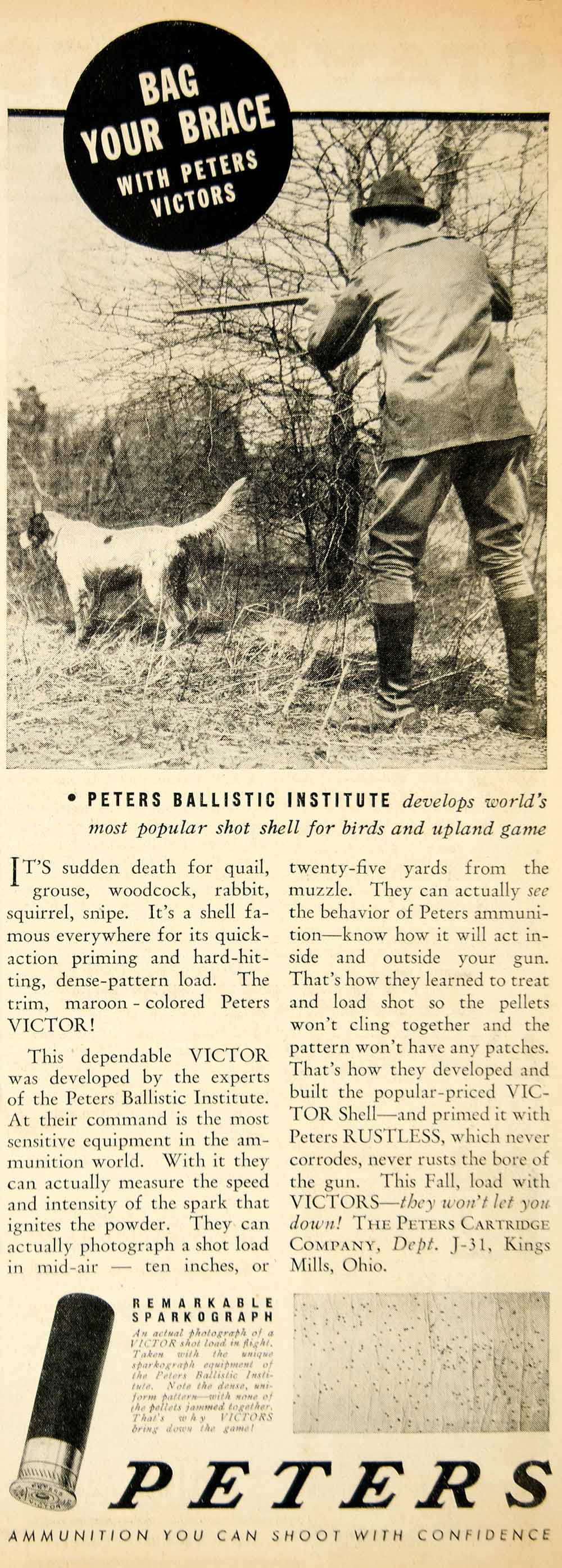 1934 Ad Peters Ballistic Institute Shell Shotgun Dog Hunt Gun Weapon YSA1