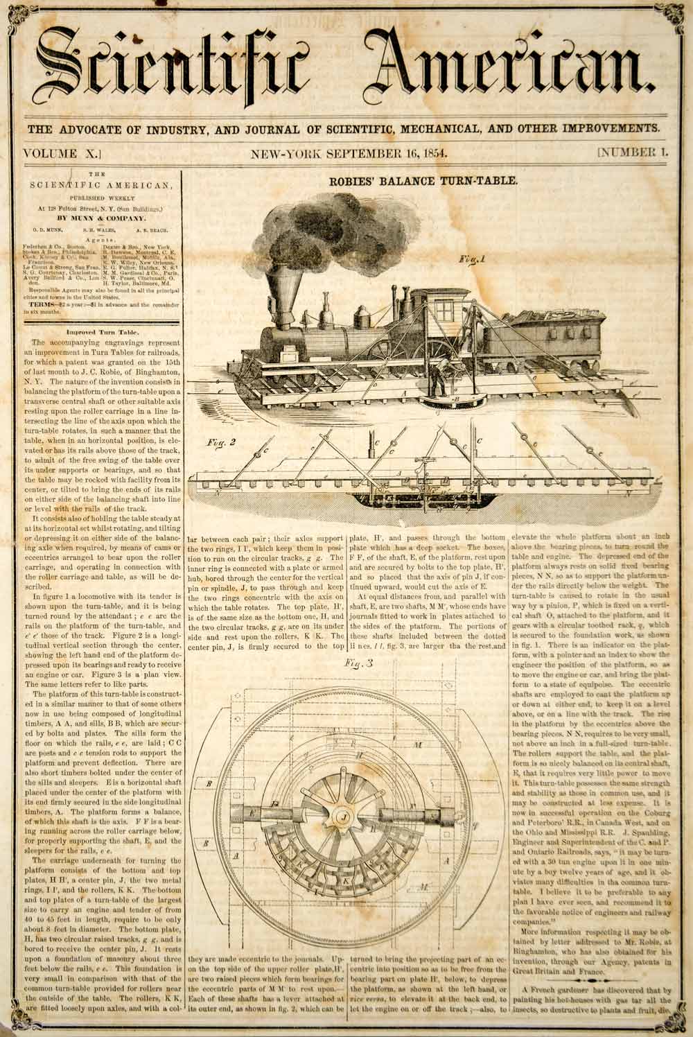 1854 Article Railway Turntable Railroad Locomotive Train Historical Robie YSA2