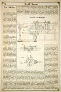 1855 Article Patent Sawing Machinery Saw Timber Lumber Scientific American YSA2