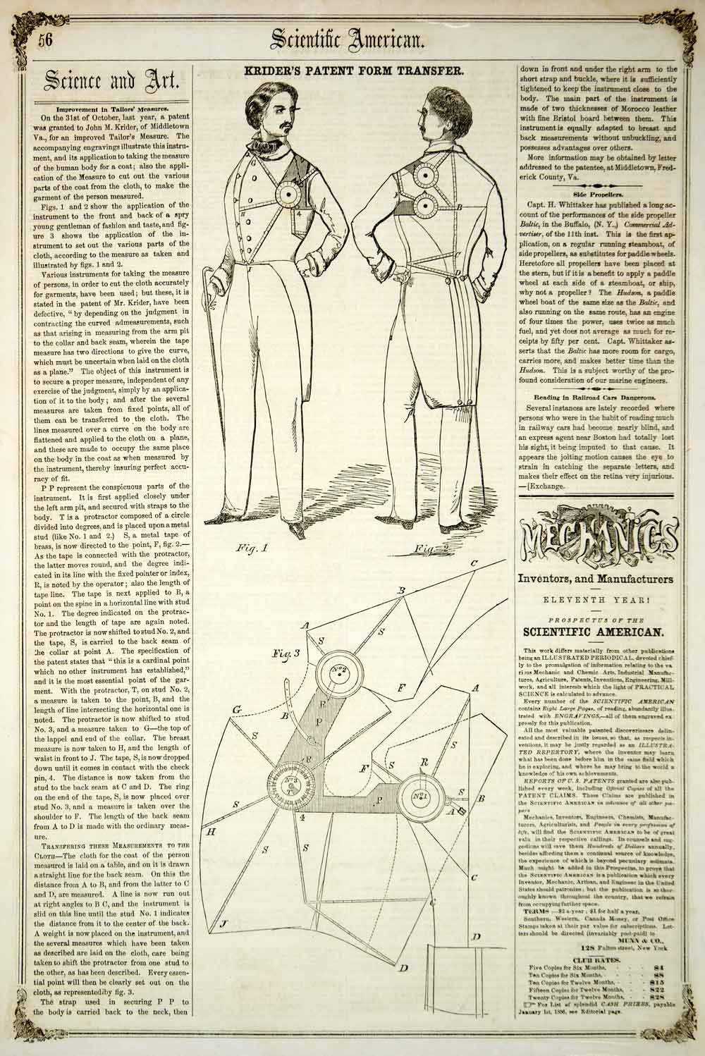 1855 Article Tailors Measure Tailoring Measurement Coat Victorian Invention YSA2