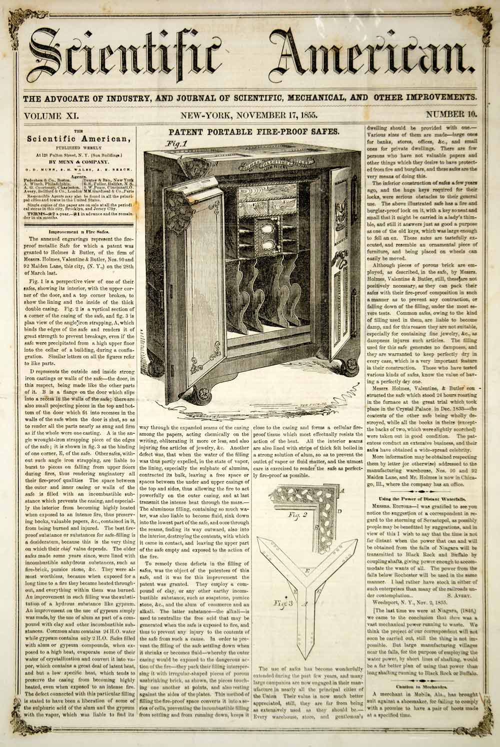 1855 Article Antique Fireproof Safe Scientific American Victorian Invention YSA2