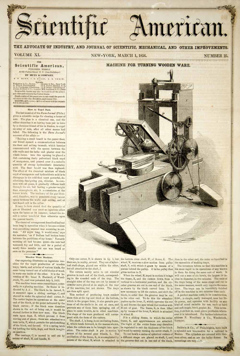 1856 Article Machine Wooden Ware Trays Bowls Isaac B. Hartwell Invention YSA2