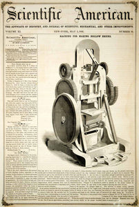 1856 Article Antique Brickmaking Machine Hollow Bricks Victorian Invention YSA2