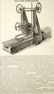 1853 Wood Engraving Rotary Stone Dressing Machine Victorian Invention Tool YSA2