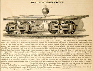 1853 Wood Engraving Railroad Safety Truck Anchor Brake Train Track Railway  YSA2