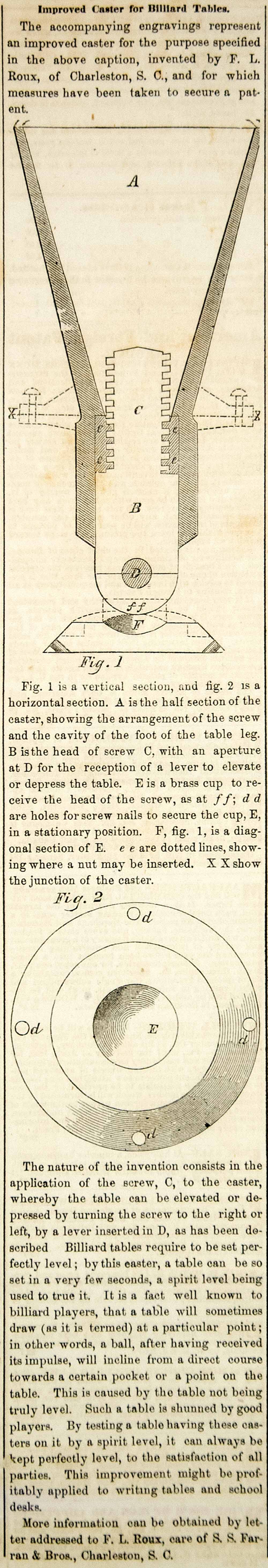 1855 Wood Engraving Antique Billiard Pool Table Caster Victorian Invention YSA2