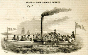 1855 Wood Engraving Paddlewheel Steamer Boat John Upham Wallis Invention YSA2