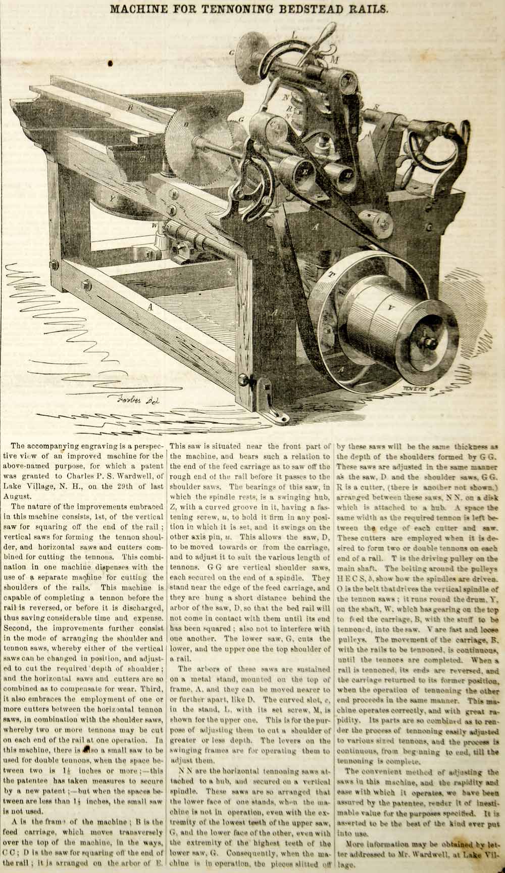 1855 Wood Engraving Antique Woodworking Machine Saw Charles P. S. Wardwell YSA2