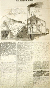 1856 Wood Engraving Wood River Coal Mines Madison County Illinois Mining YSA2