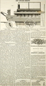 1856 Wood Engraving Antique English Horse-Bus Horse-Drawn Omnibus Invention YSA2