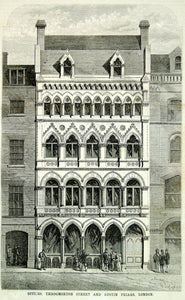 1871 Wood Engraving London Architecture Throgmorton Street Austin Friars YSA3