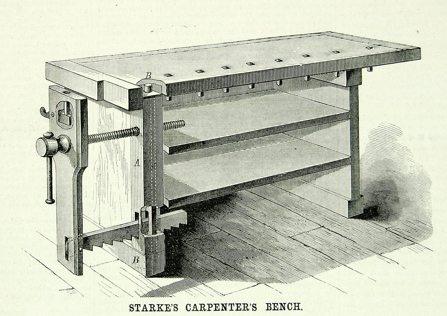 1871 Wood Engraving Frederick Starke Carpenters Bench Woodworking Wood YSA3