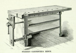 1871 Wood Engraving Frederick Starke Carpenters Bench Woodworking Wood YSA3