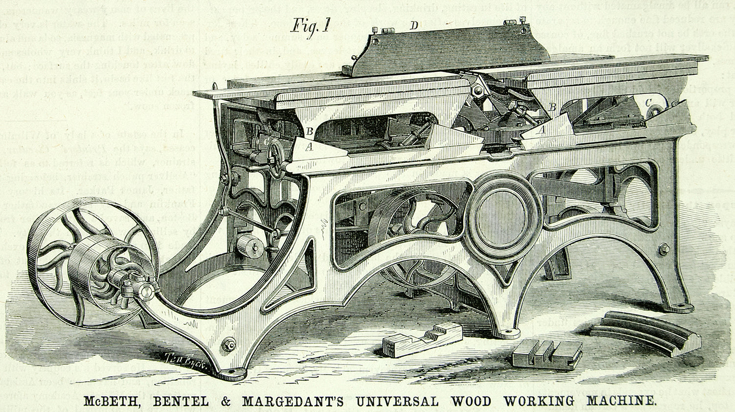 1871 Wood Engravings Universal Woodworking Machine McBeth Bentel Margedant YSA3