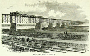 1873 Wood Engraving Railroad Bridge Illinois River La Salle Clarke Reeves YSA3
