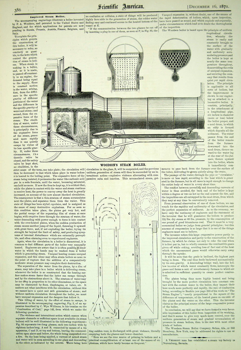 1871 Article F. A. Woodson Steam Boiler Coal Burning Machinery Invention YSA3