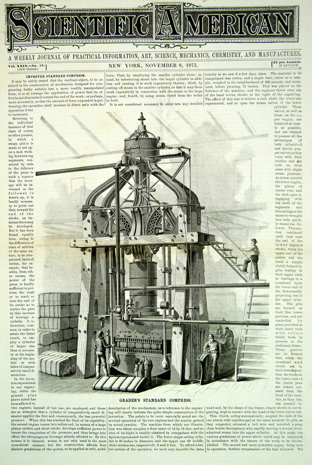 1873 Article Grader Standard Compress Machine Cotton Bale Antique Invention YSA3