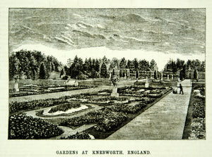 1875 Wood Engravings Knebworth House Gardens Lytton Family Home England YSA4