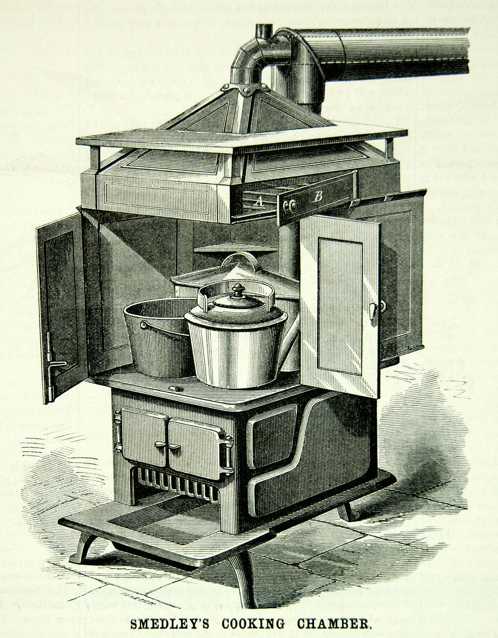 1875 Wood Engraving Cooking Stove Cover John D. Smedley Syracuse Invention YSA4