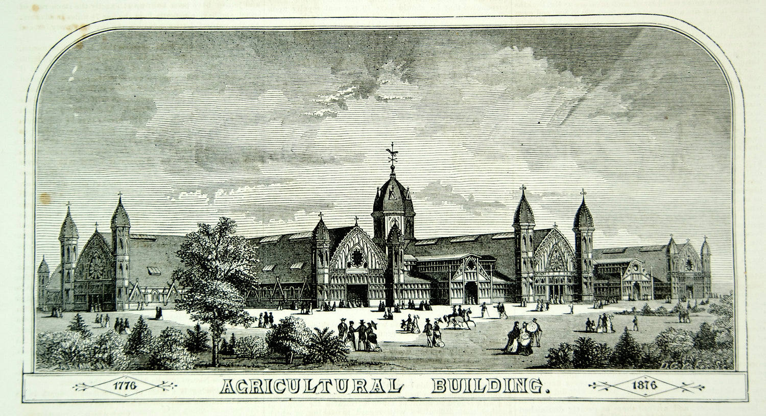 1875 Wood Engraving Agricultural Building Philadelphia Centennial Fair 1876 YSA4