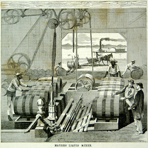 1875 Wood Engraving Molasses Mixer John B. Meyers New Orleans Invention YSA4