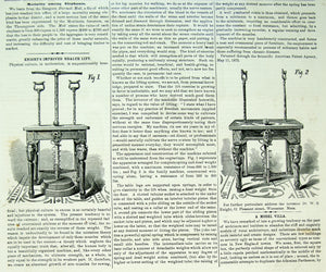 1875 Wood Engraving Antique Physical Exercise Weight Lifting Machine Table YSA4