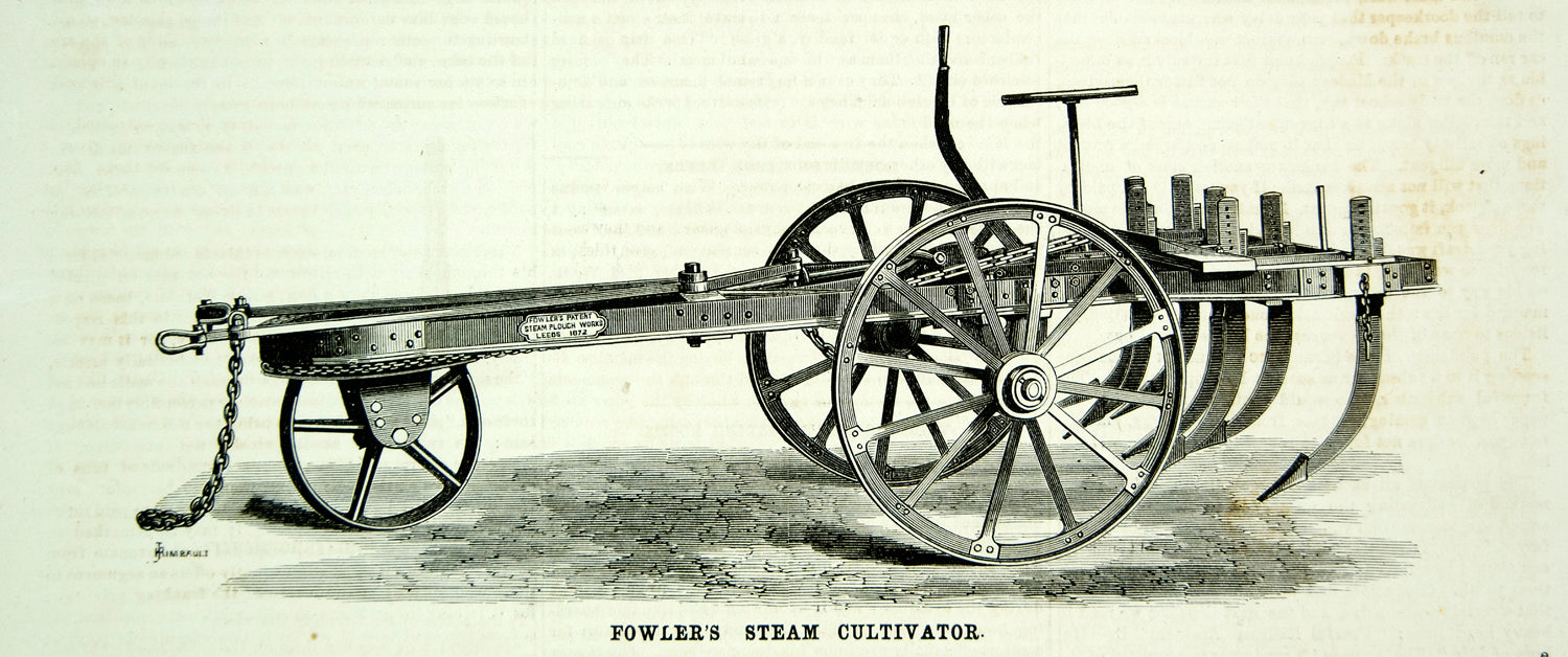 1875 Wood Engraving Fowler Steam Cultivator Antique Farm Equipment Mac ...