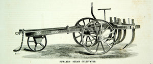 1875 Wood Engraving Fowler Steam Cultivator Antique Farm Equipment Machine YSA4
