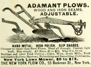1880 Ad Antique Adamant Plow Farm Equipment 55 Beekman Street New York City YSB1