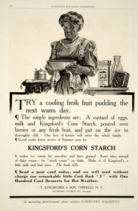 1909 Ad T Kingsford Corn Starch Fruit Pudding Recipe Cooking Baking Food YSC1
