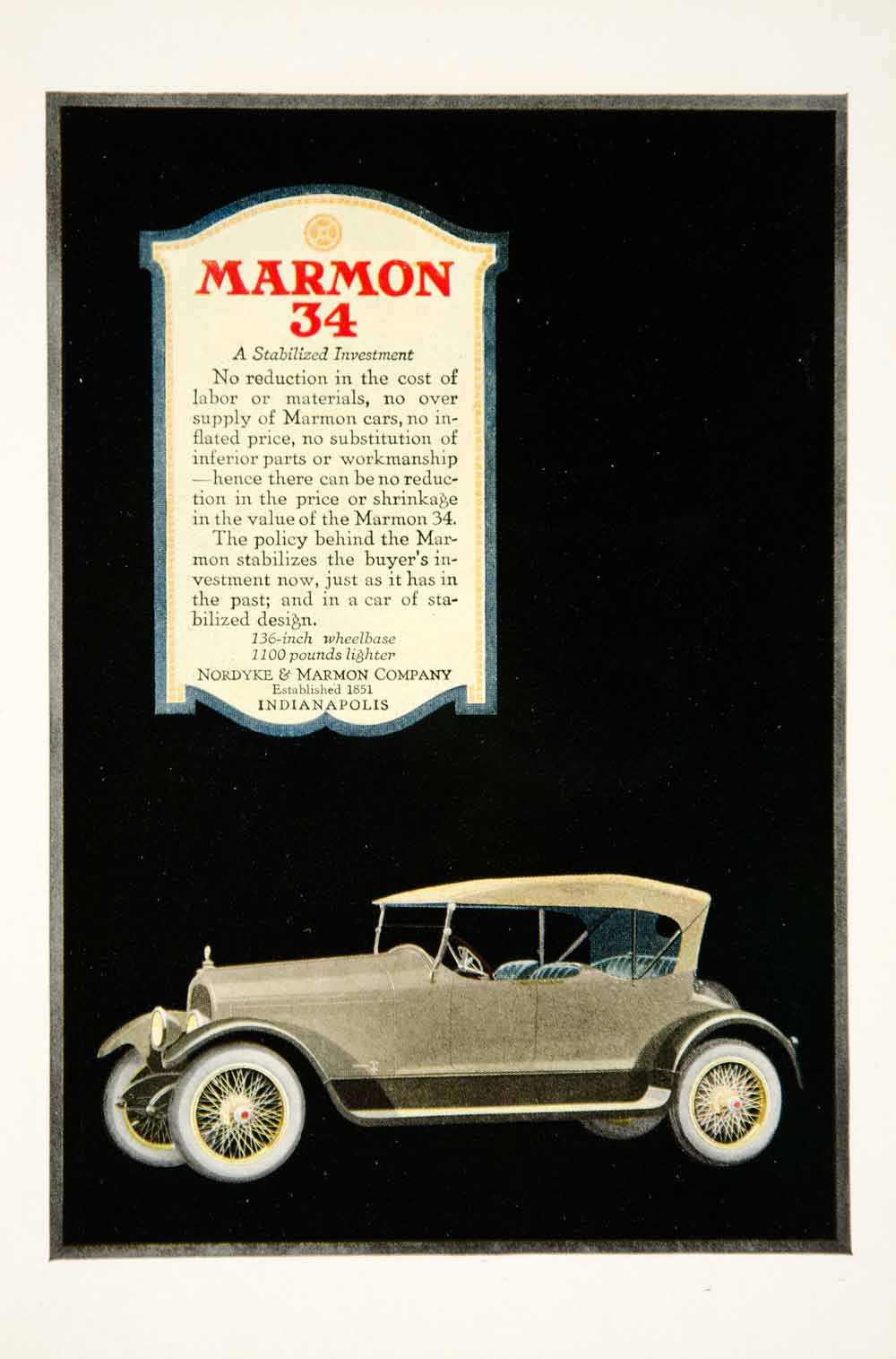 1919 Ad Nordyke Marmon 34 Automobile Car Brass Era Speedster Transportation YSC1