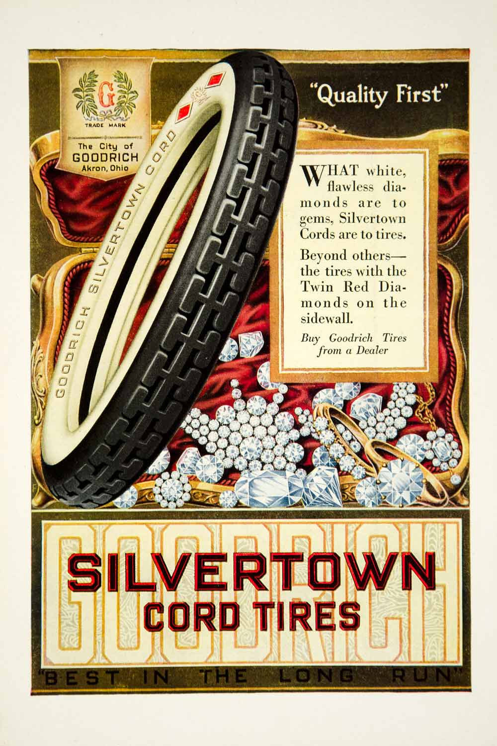 1919 Ad Goodrich Silvertown Cord Tires Automobile Car Diamond Jewelry Art YSC1 - Period Paper

