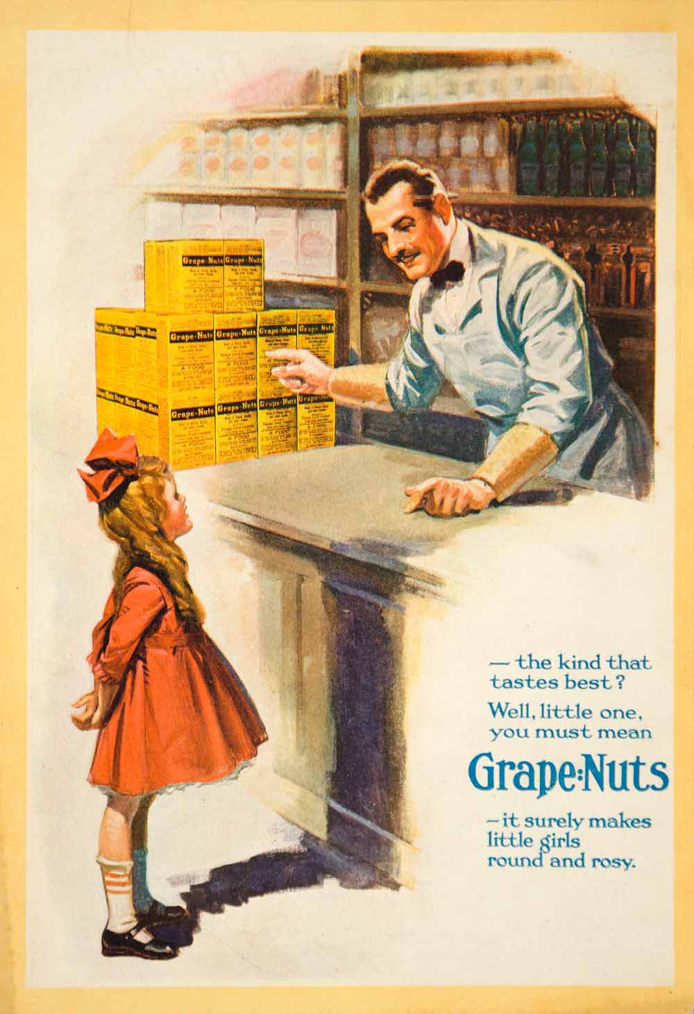 1919 Ad Grape Nuts Breakfast Cereal Food Art Children Grocery Kids Cashier YSC1
