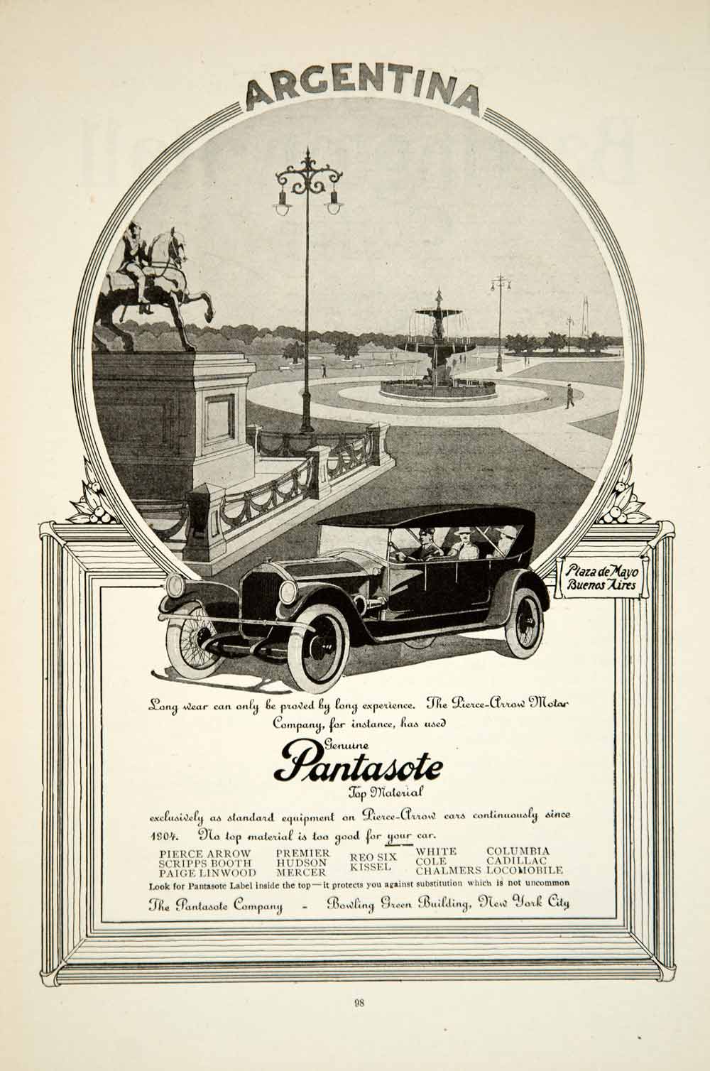 1919 Ad Pantasote Car Auto Parts Plaza de Mayo Buenos Aires Argentina Art YSC1