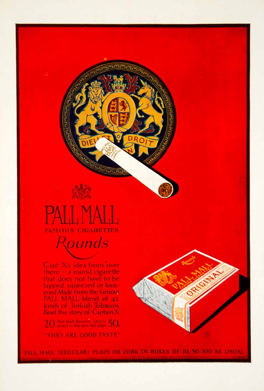1921 Ad Captain X Pall Mall Rounds Turkish Cigarettes Smoking Tobacco Art YSC1