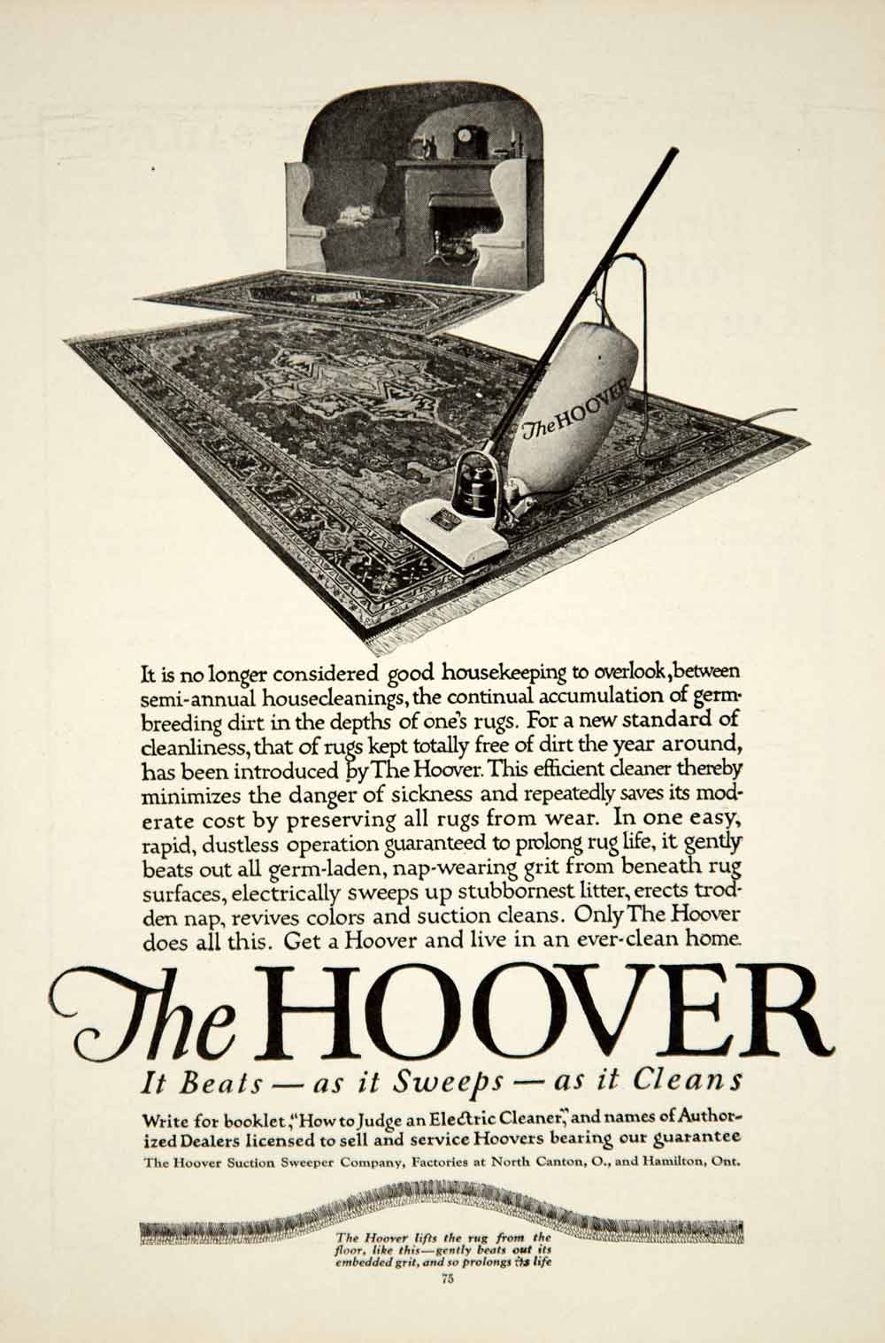 1921 Ad Hoover Vacuum Household Appliance Roaring Twenties Suction Sweeper YSC1