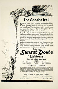 1921 Ad Southern Pacific Railroad Apache Trail Sunset Route Trains Indian YSC1