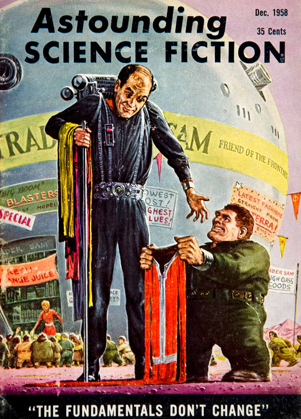 1958 Cover Astounding Science Fiction Art Ed Emshwiller Jetpack Dwarf YSFC3