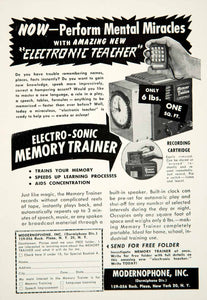 1956 Ad Electro-Sonic Memory Trainer Modernophone 159-056 Rock Plaza NY YSFC3