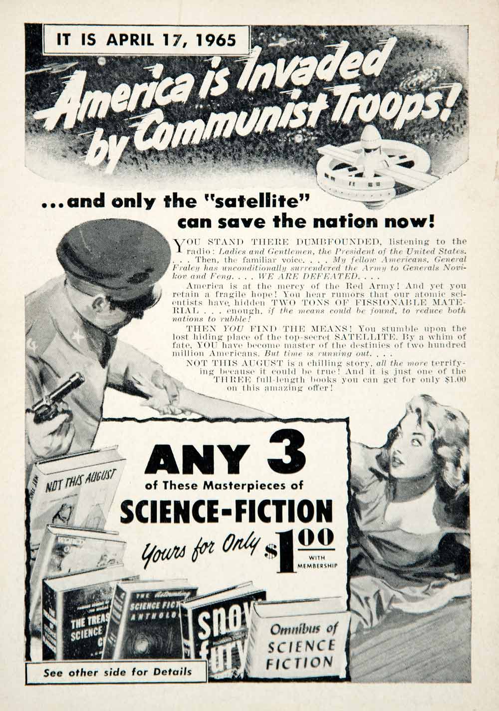 1956 Ad Science Fiction Book Club Garden City NY America Invaded Communist YSFC3