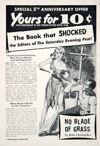 1958 Ad No Blade Of Grass John Christopher Science Fiction Book Club YSFC3